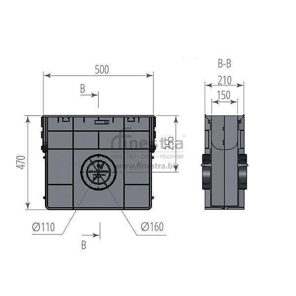 Пескоуловитель ПП Norma DN150 C250 Aquastok 500х210х470мм 11542