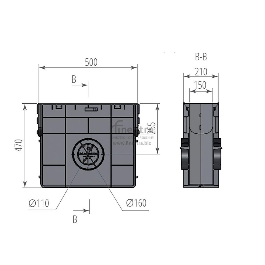 Пескоуловитель ПП Norma DN150 C250 Aquastok 500х210х470мм 11542